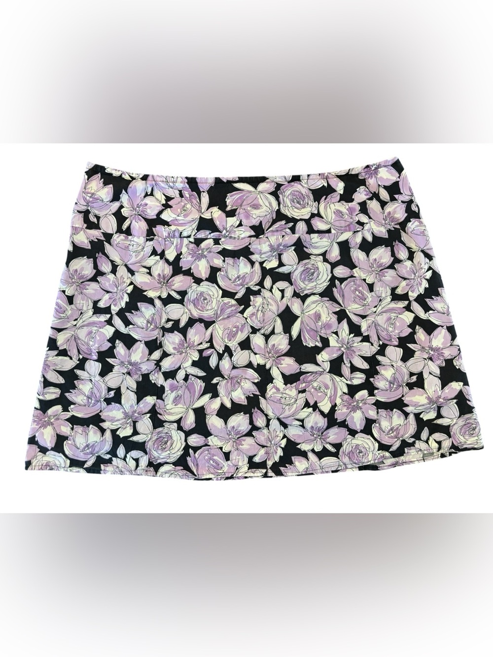 Rafaella Women - Size 20W, A-Line Midi Skirt, Black & Lavender Floral Print,